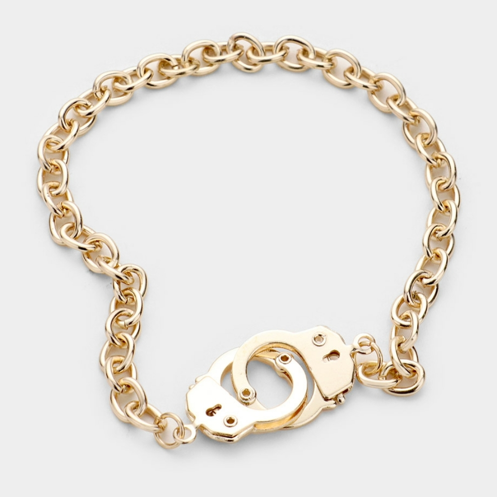 Gold Handcuffs Charm Style Link Bracelet Jewelry